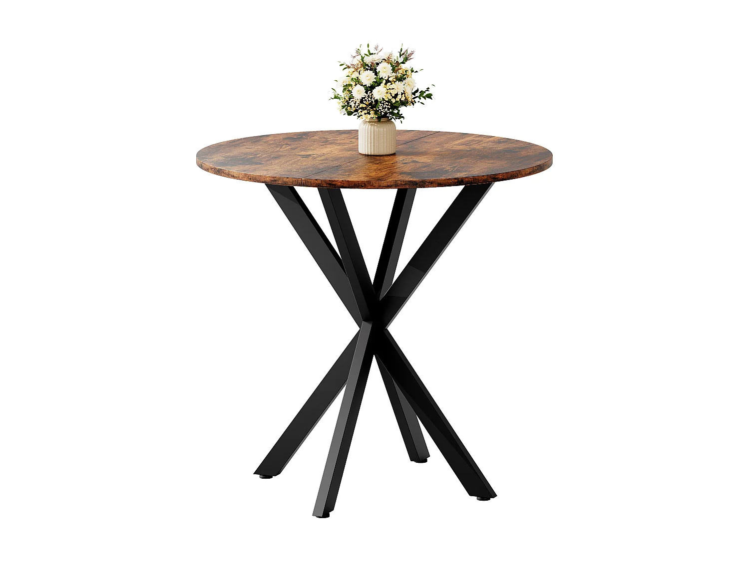 Ronde eettafel 80 cm - Vintage bruine kleur - Voor keuken en woonkamer