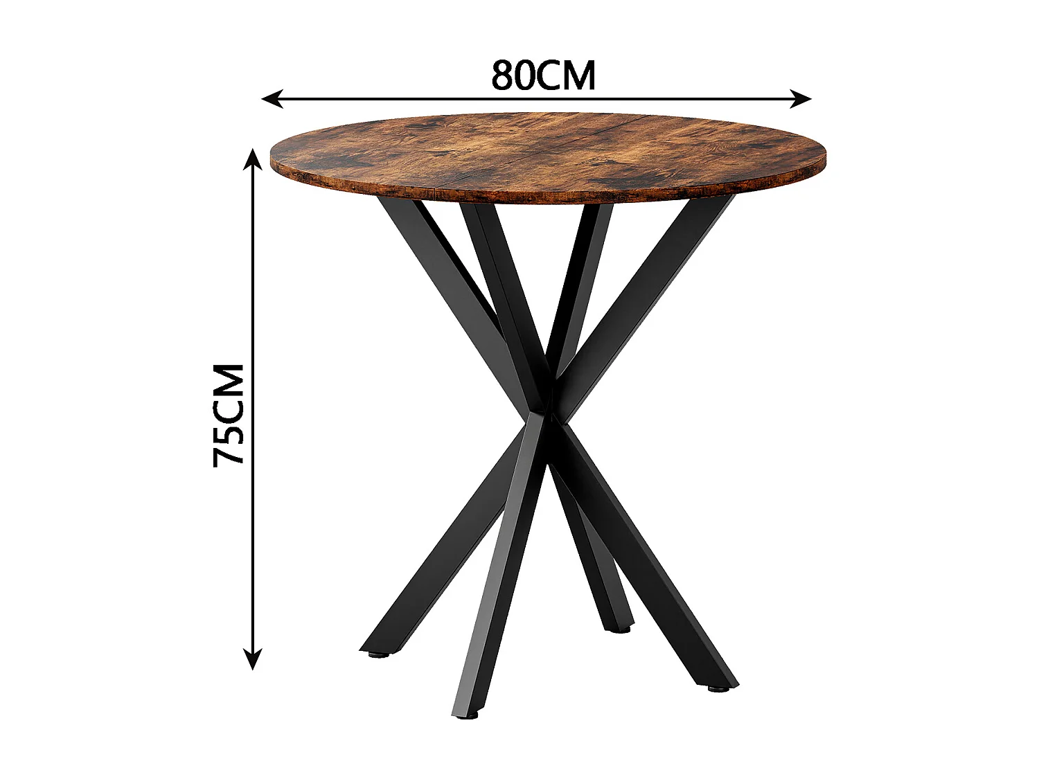 Ronde eettafel 80 cm - Vintage bruine kleur - Voor keuken en woonkamer