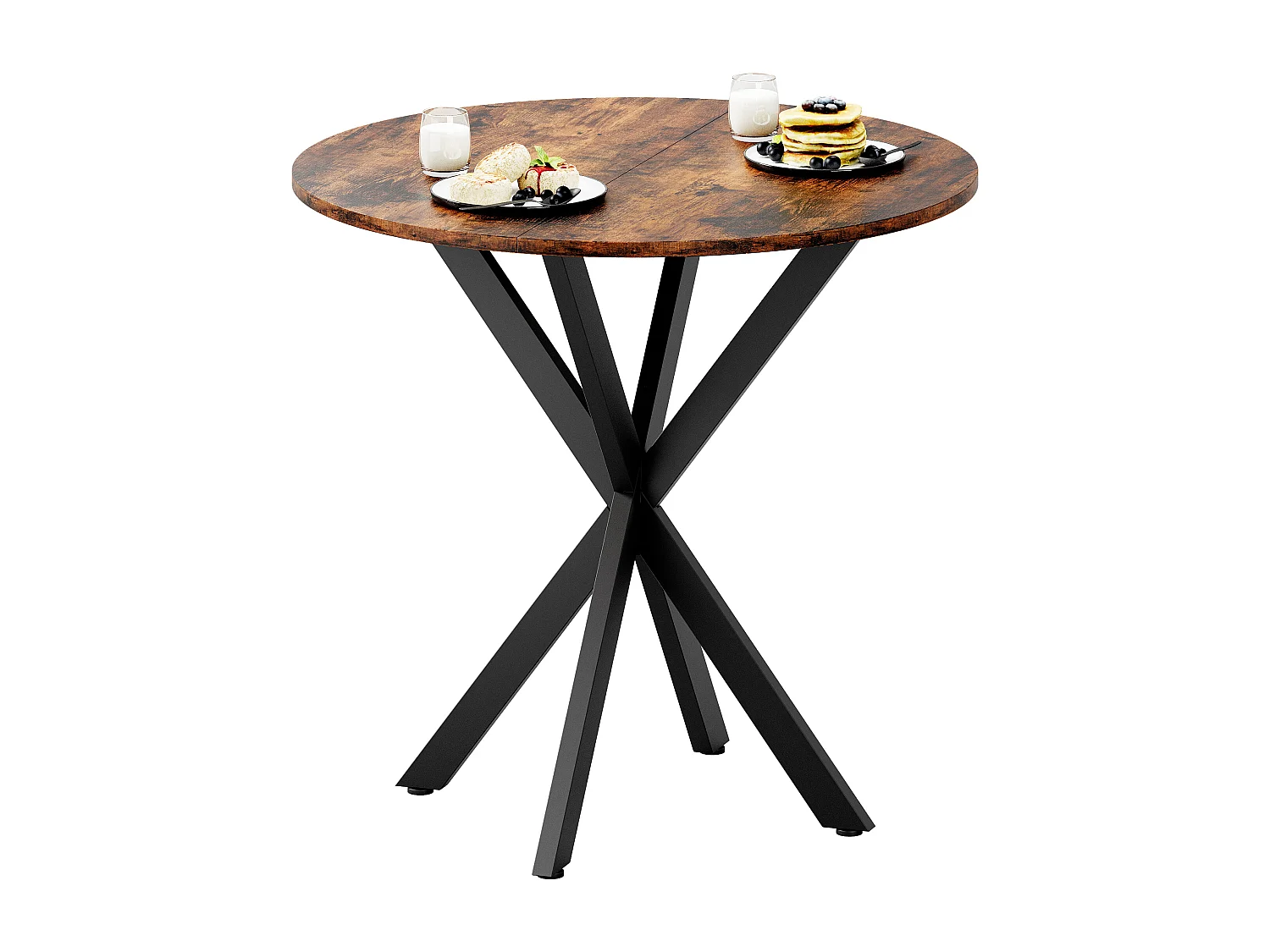 Ronde eettafel 80 cm - Vintage bruine kleur - Voor keuken en woonkamer