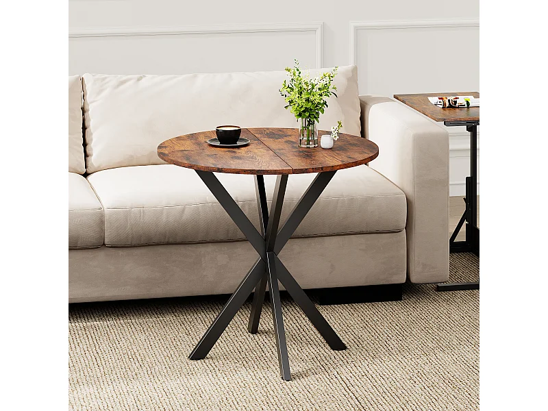 Ronde eettafel 80 cm - Vintage bruine kleur - Voor keuken en woonkamer