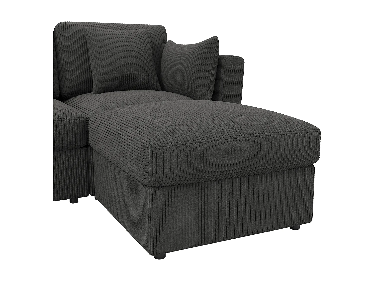 Canapé 6 places avec accoudoirs réglables et 2 poufs - Tissu velours côtelé gris