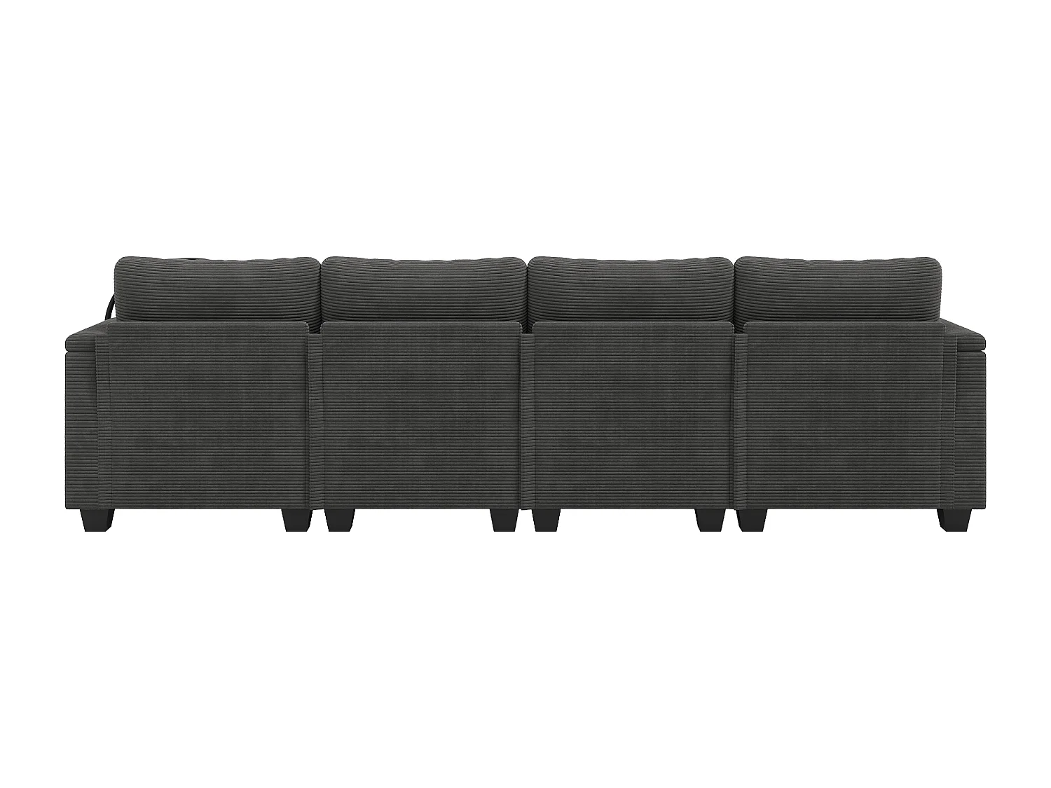 Canapé 6 places avec 2 poufs et rangement - Velours côtelé gris