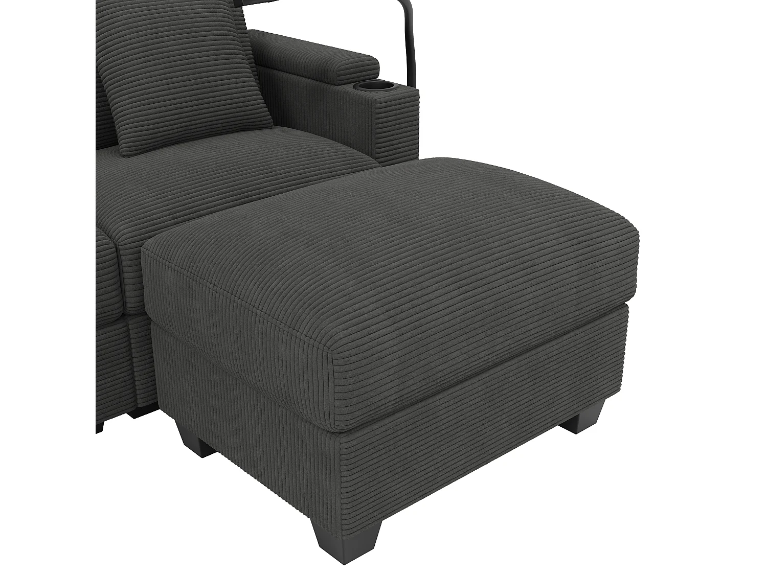 Canapé 6 places avec 2 poufs et rangement - Velours côtelé gris