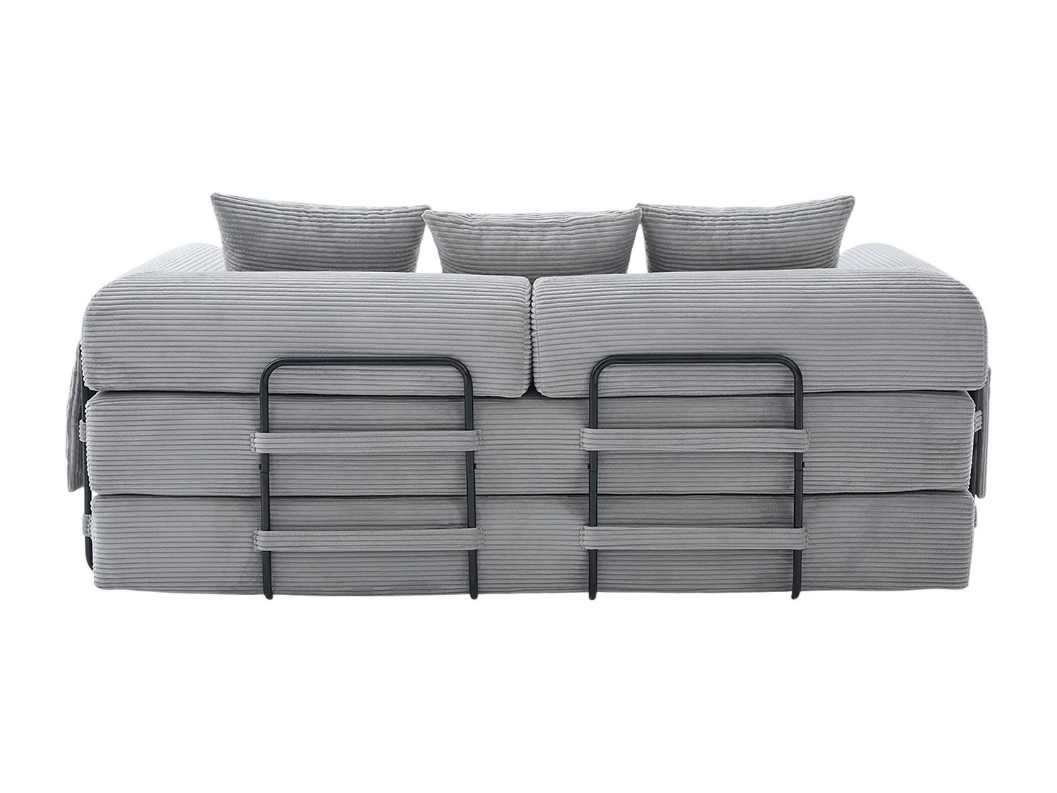 Canapé convertible 3 places modulable avec 3 coussins et poche latérale - Velours côtelé gris clair