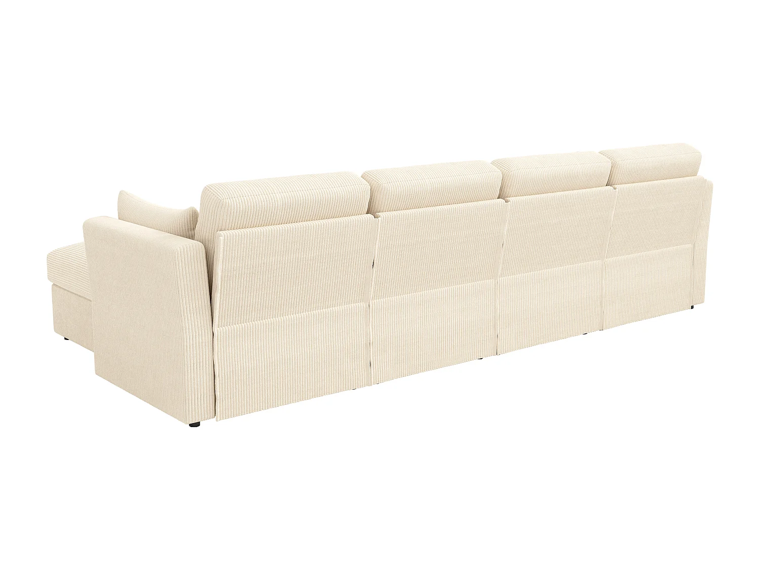 Canapé 6 places avec accoudoirs réglables et 2 poufs - Tissu velours côtelé beige