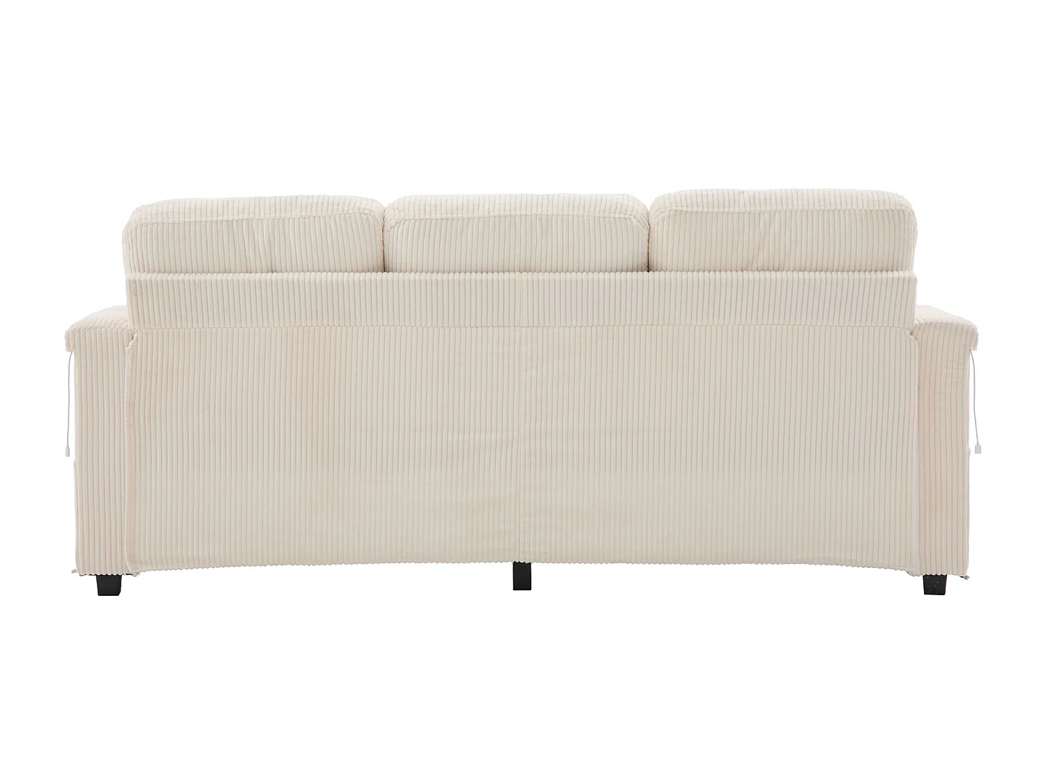 Canapé d'angle 3 places en velours côtelé beige - Avec LED, ports USB/Type-C et 2 tiroirs