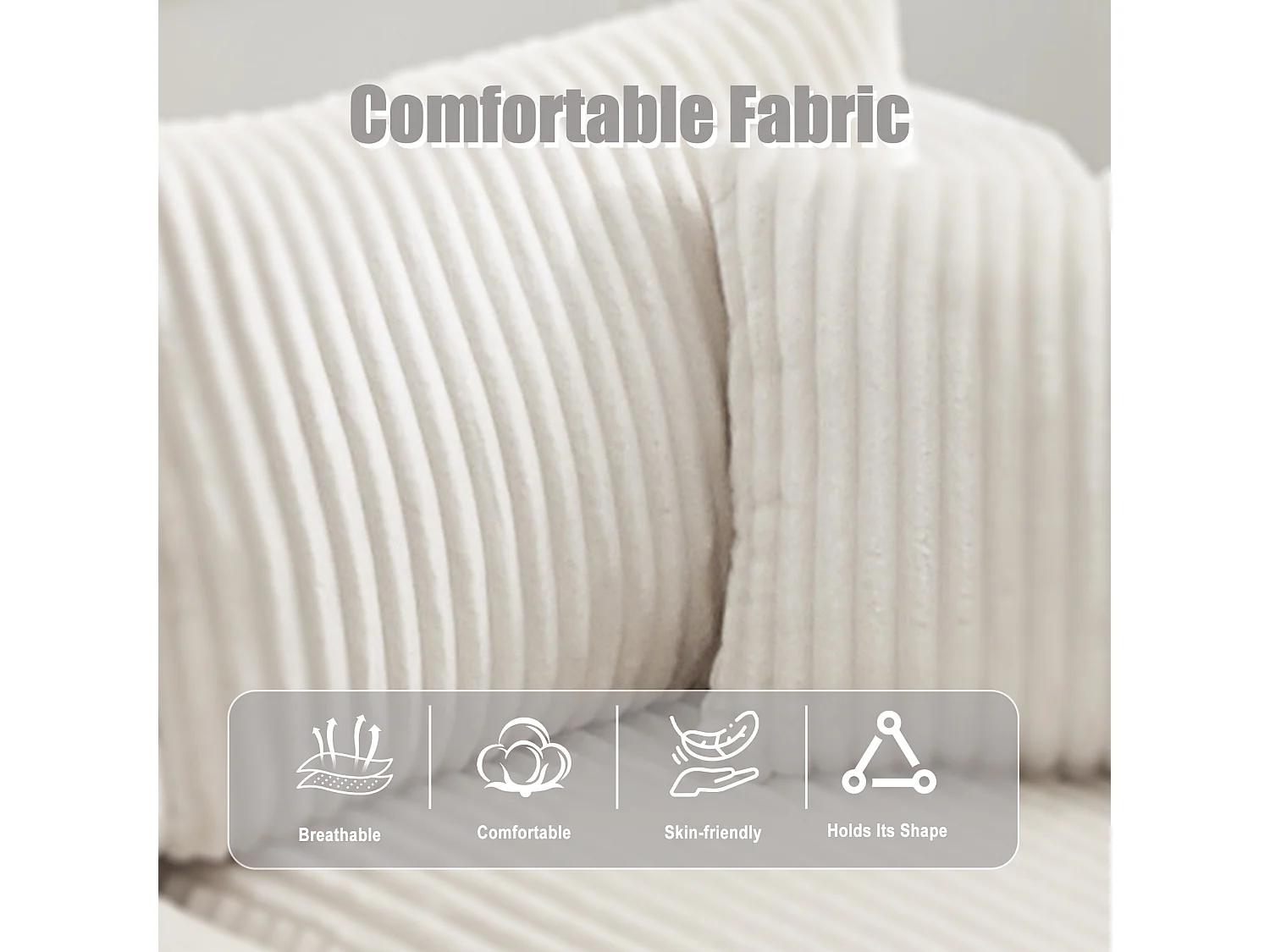 Sofá esquinero de 3 plazas con chaise longue y 5 cojines - Tejido pana - Beige