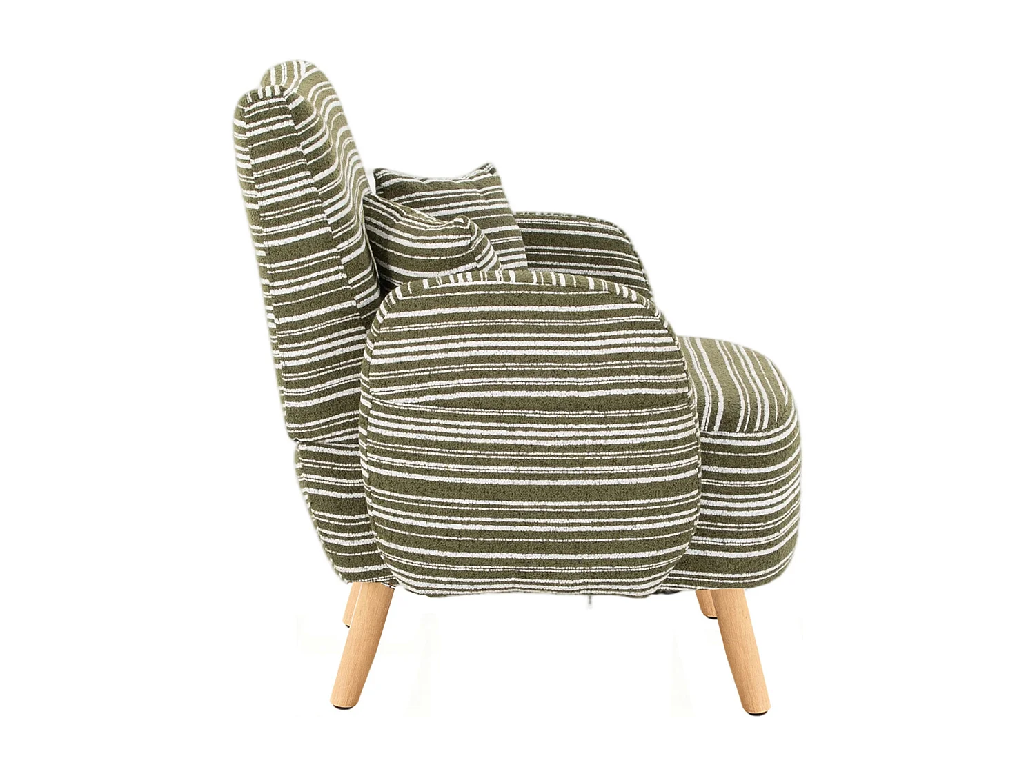 Sofá de dos plazas en tejido bouclé verde oliva - Con bolsillos laterales y dos cojines