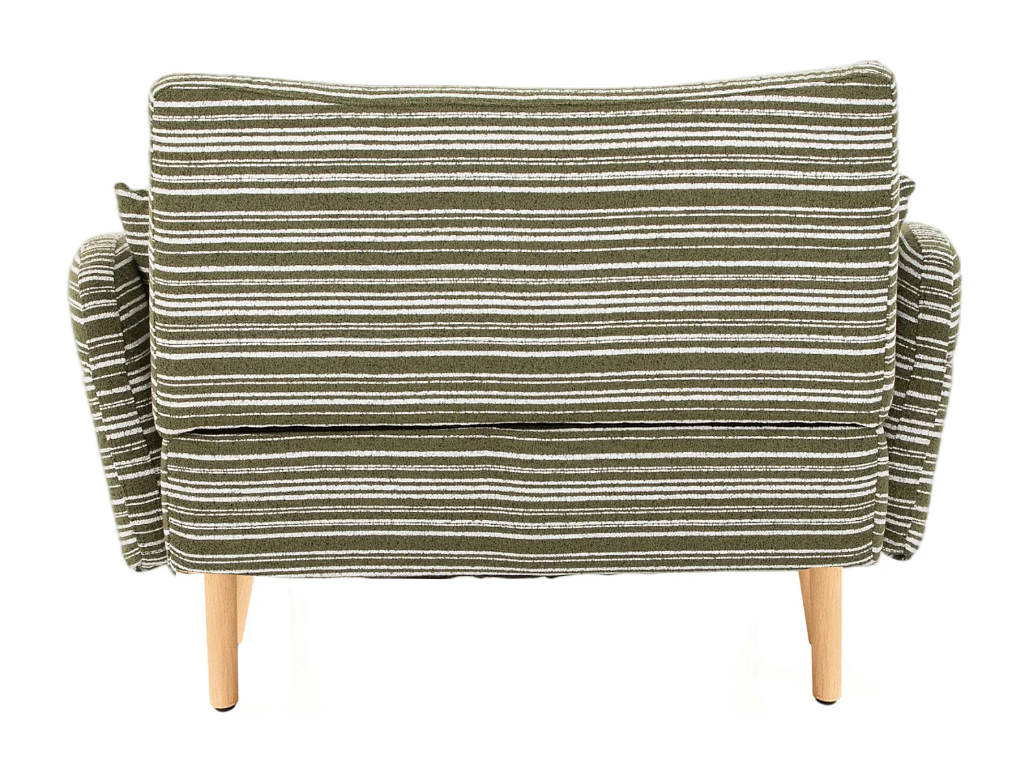 Sofá de dos plazas en tejido bouclé verde oliva - Con bolsillos laterales y dos cojines