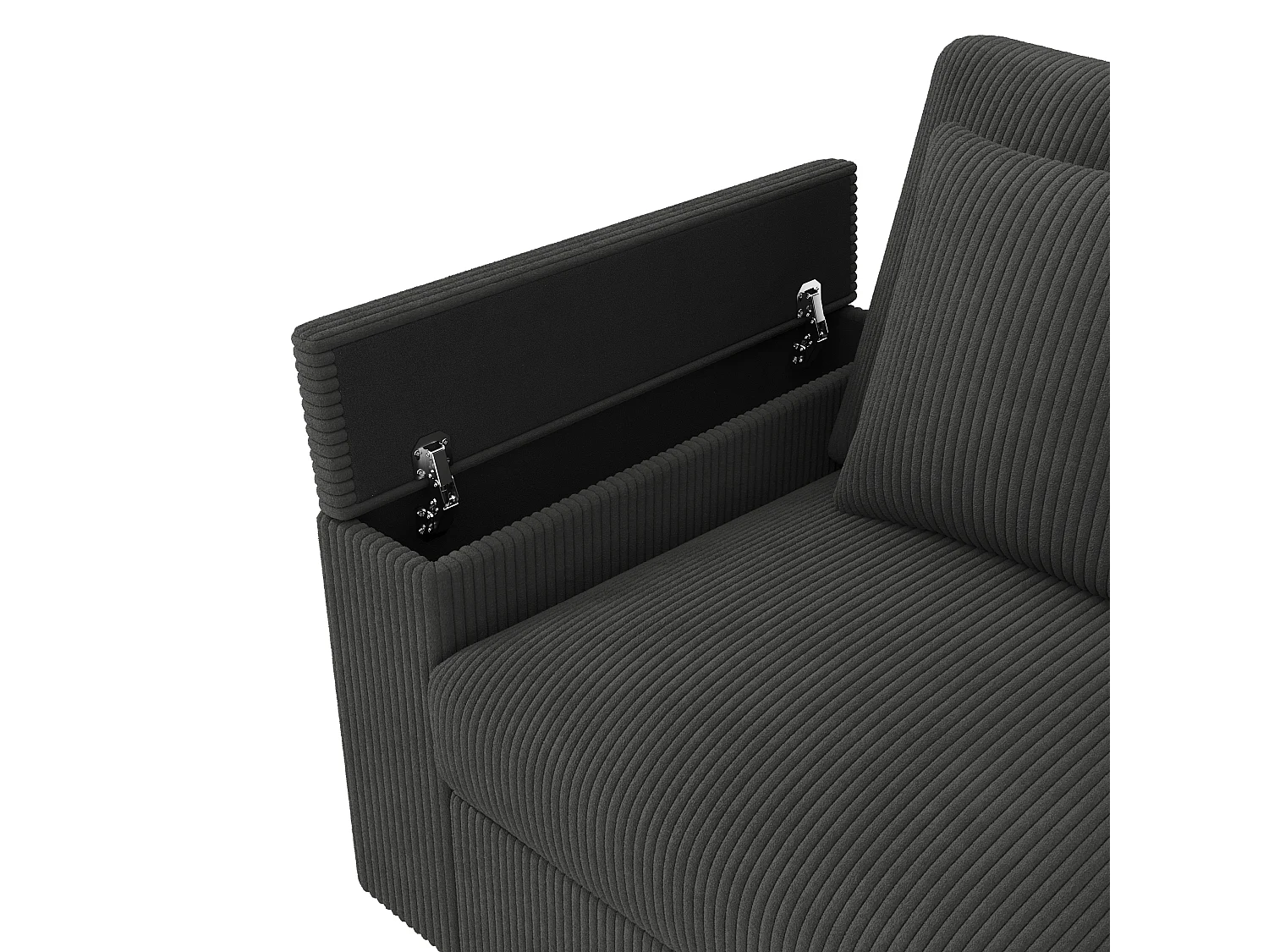 Canapé 4 places avec ports USB/Type-C et rangements - Velours côtelé gris