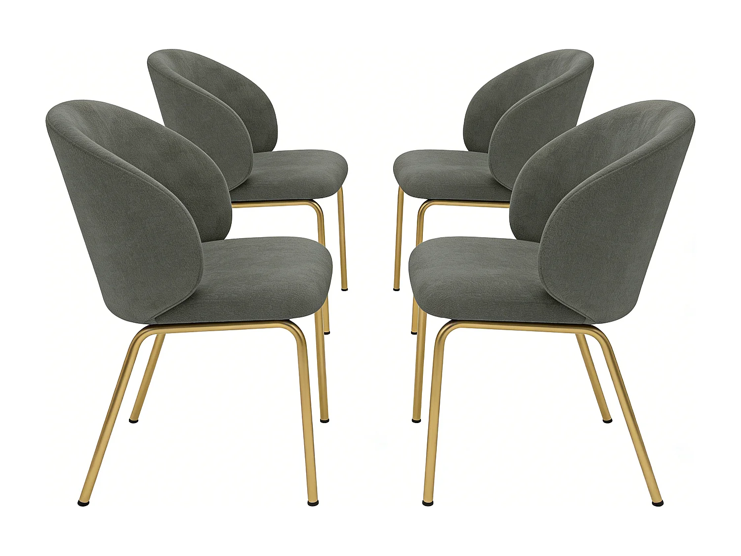 Juego de 4 sillas de comedor de chenilla gris - Patas de metal dorado