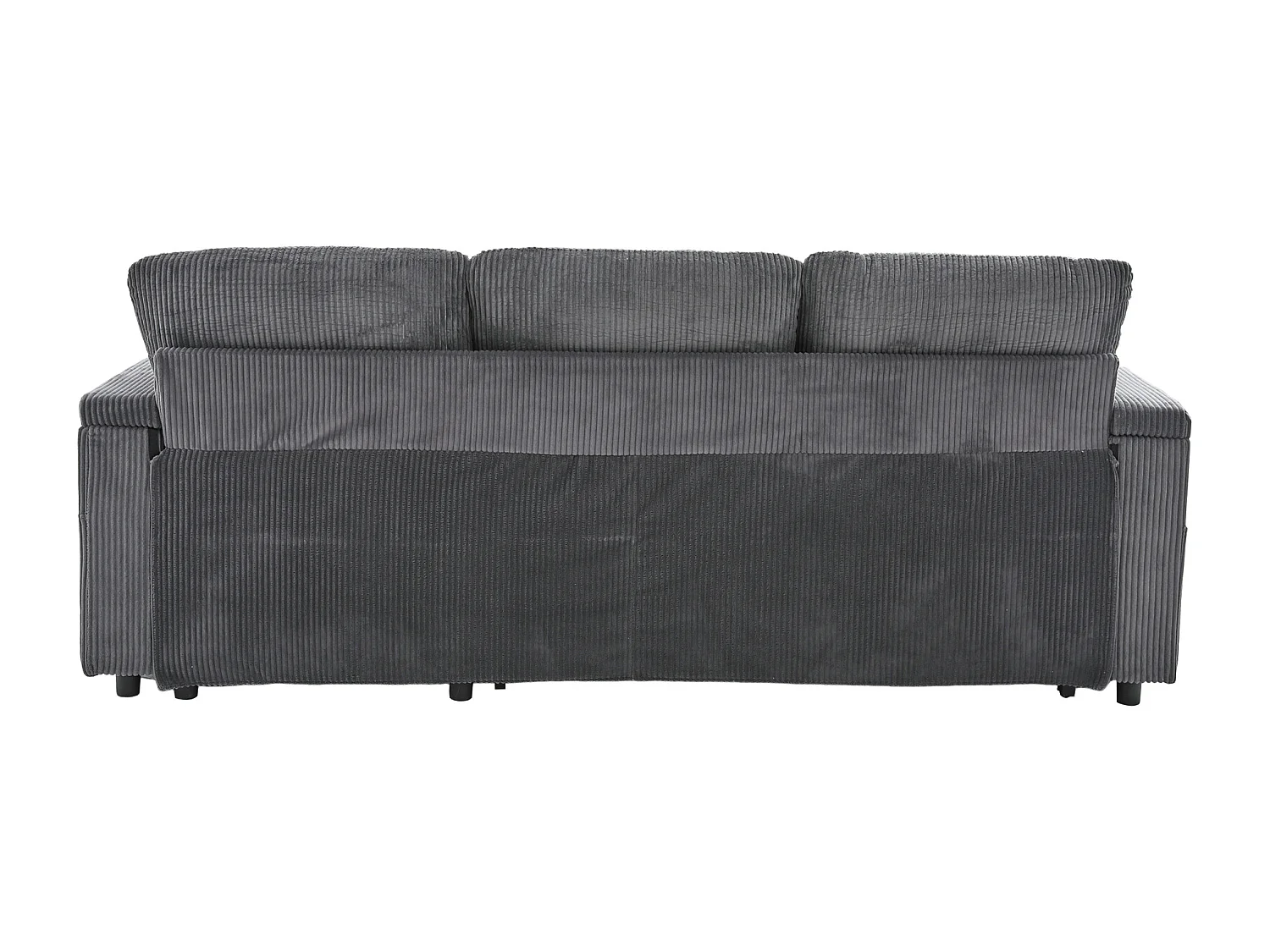 Canapé convertible 3 places en velours côtelé gris carbone - Rangement, porte-gobelets et port USB