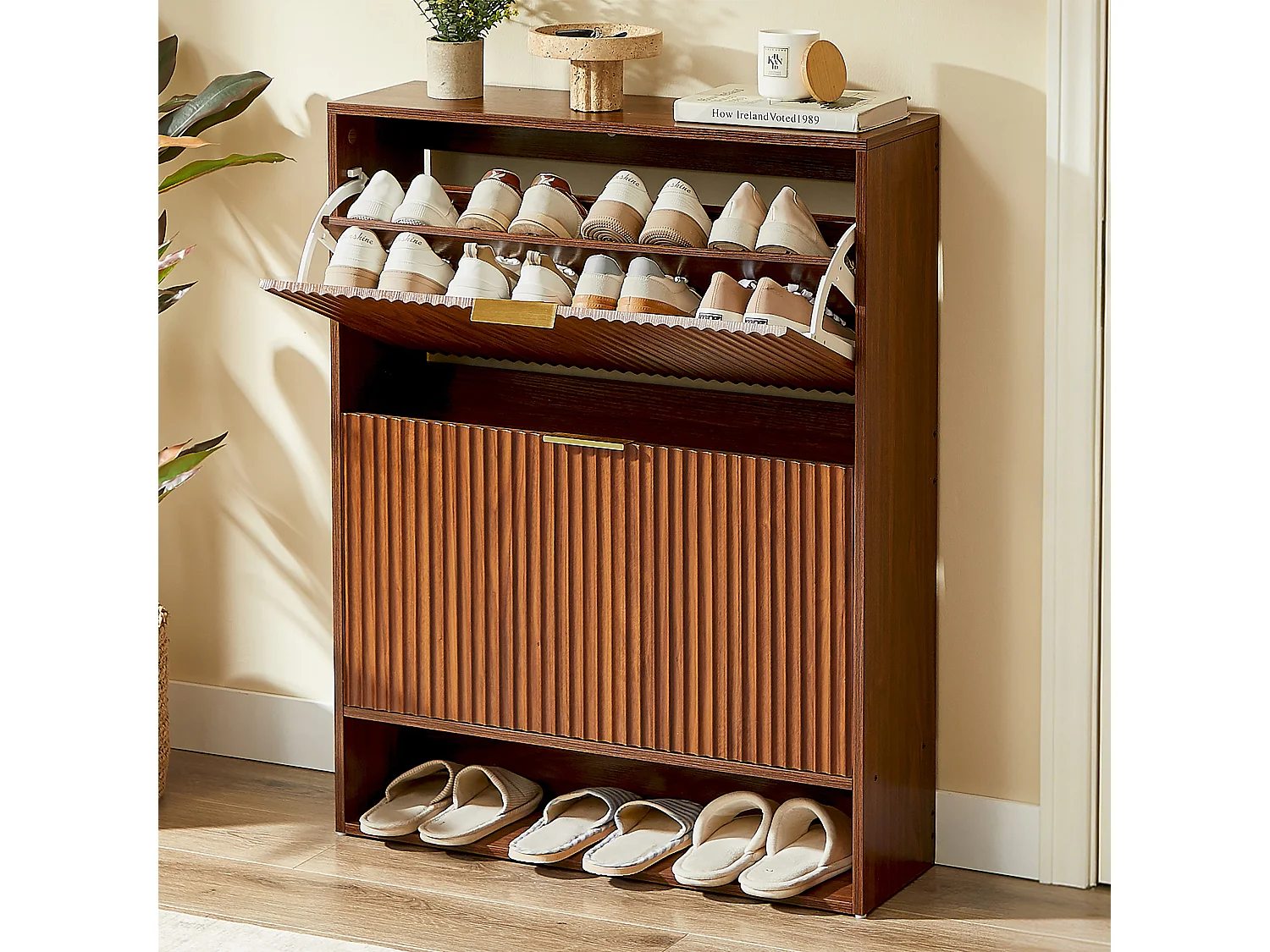 Meuble à chaussures avec 2 portes - Réglable en hauteur - Marron