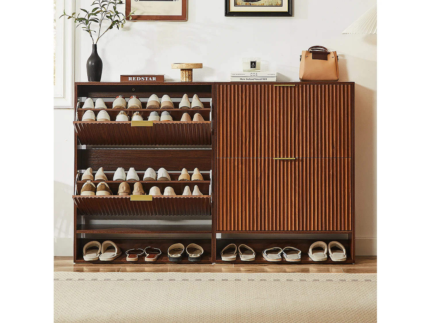 Meuble à chaussures avec 2 portes - Réglable en hauteur - Marron