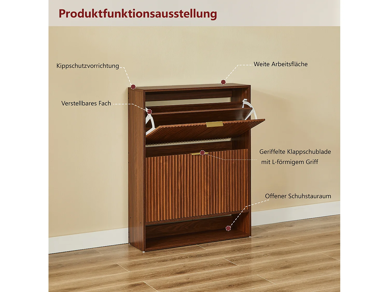 Meuble à chaussures avec 2 portes - Réglable en hauteur - Marron