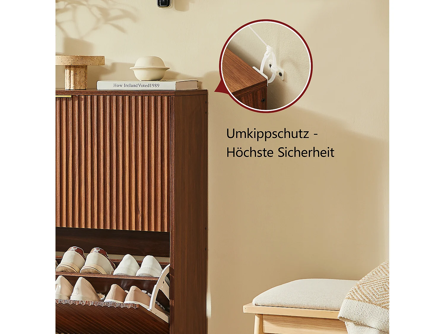 Meuble à chaussures avec 2 portes - Réglable en hauteur - Marron