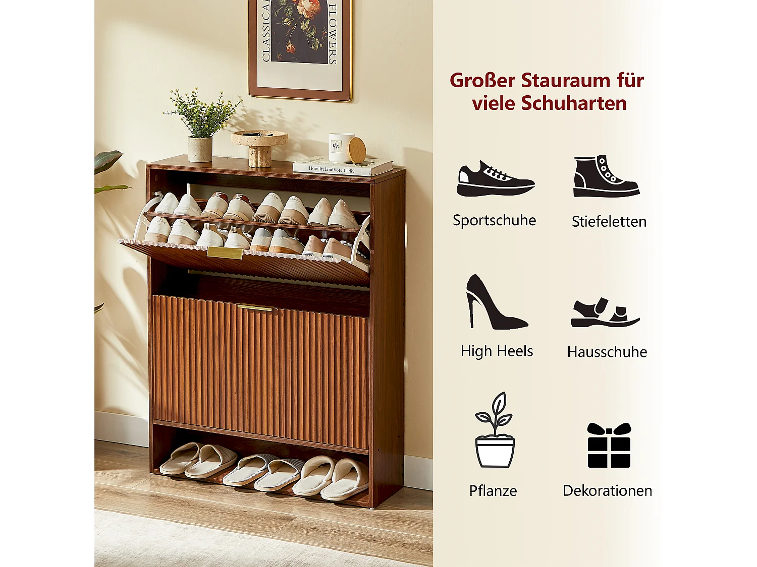 Meuble à chaussures avec 2 portes - Réglable en hauteur - Marron