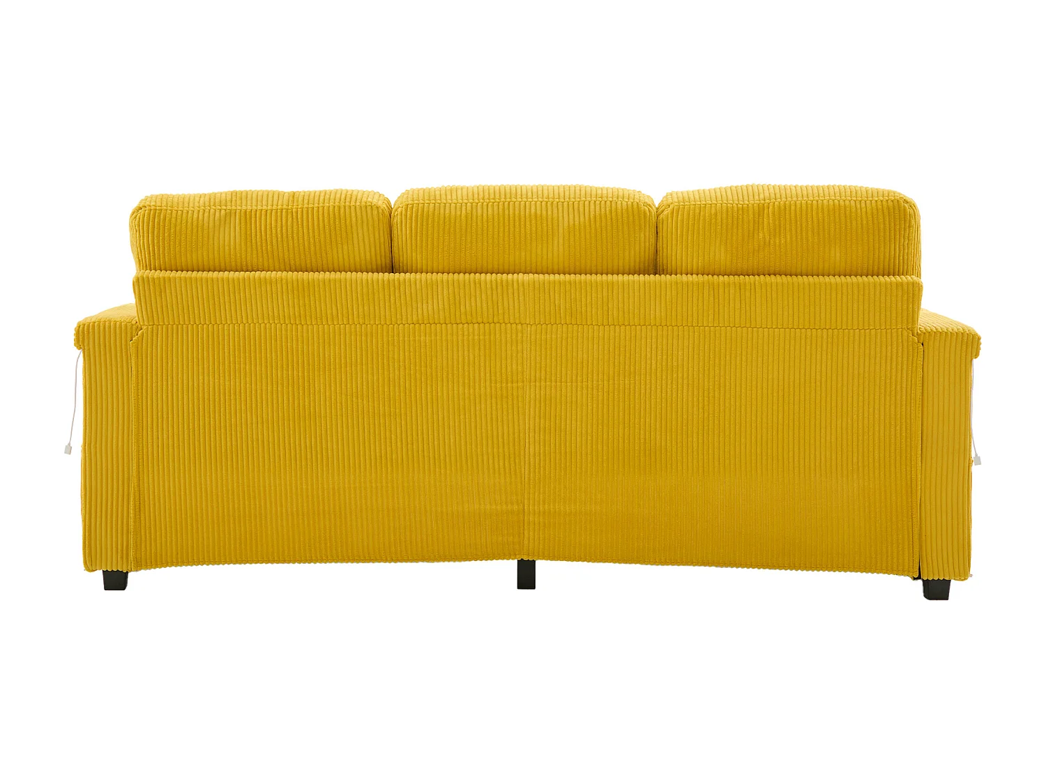 Canapé d'angle 3 places en velours côtelé jaune moutarde - Avec LED, ports USB/Type-C et 2 tiroirs