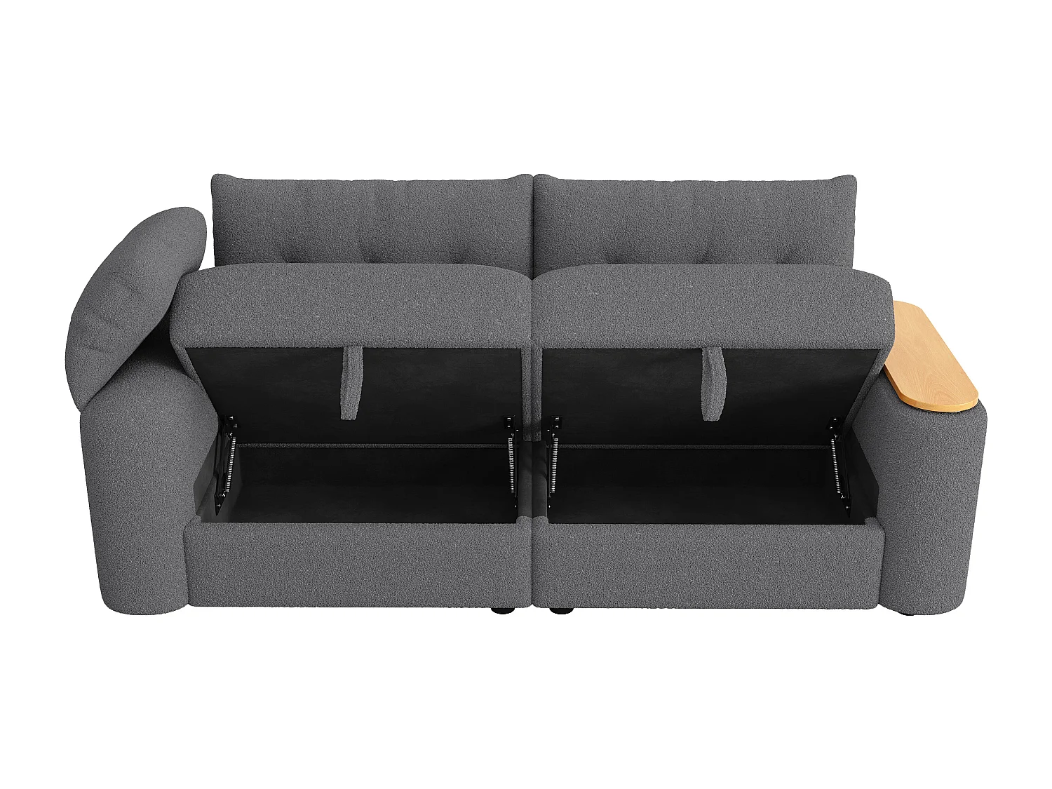 Canapé 2 places avec coffres de rangements et table d’appoint - Tissu Teddy gris