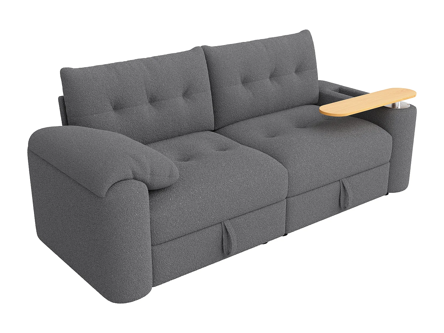 Canapé 2 places avec coffres de rangements et table d’appoint - Tissu Teddy gris