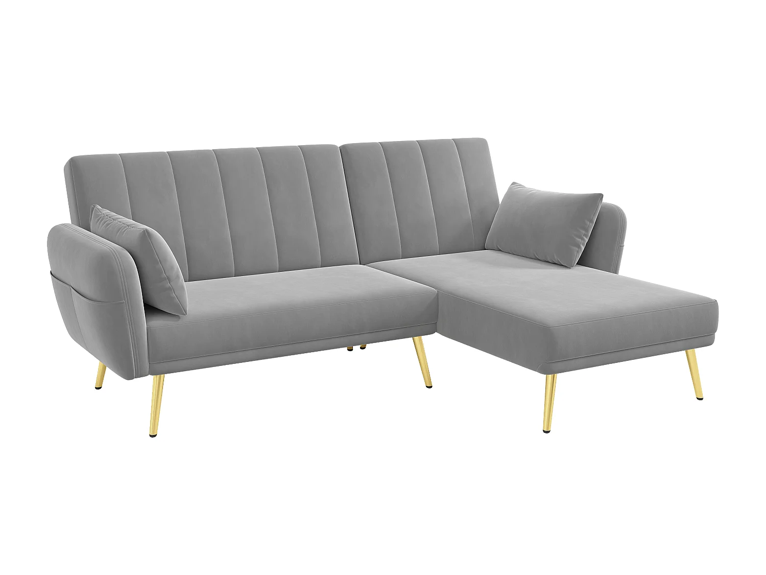 Canapé d’angle convertible 3 places avec méridienne et dossier réglable - Velours gris