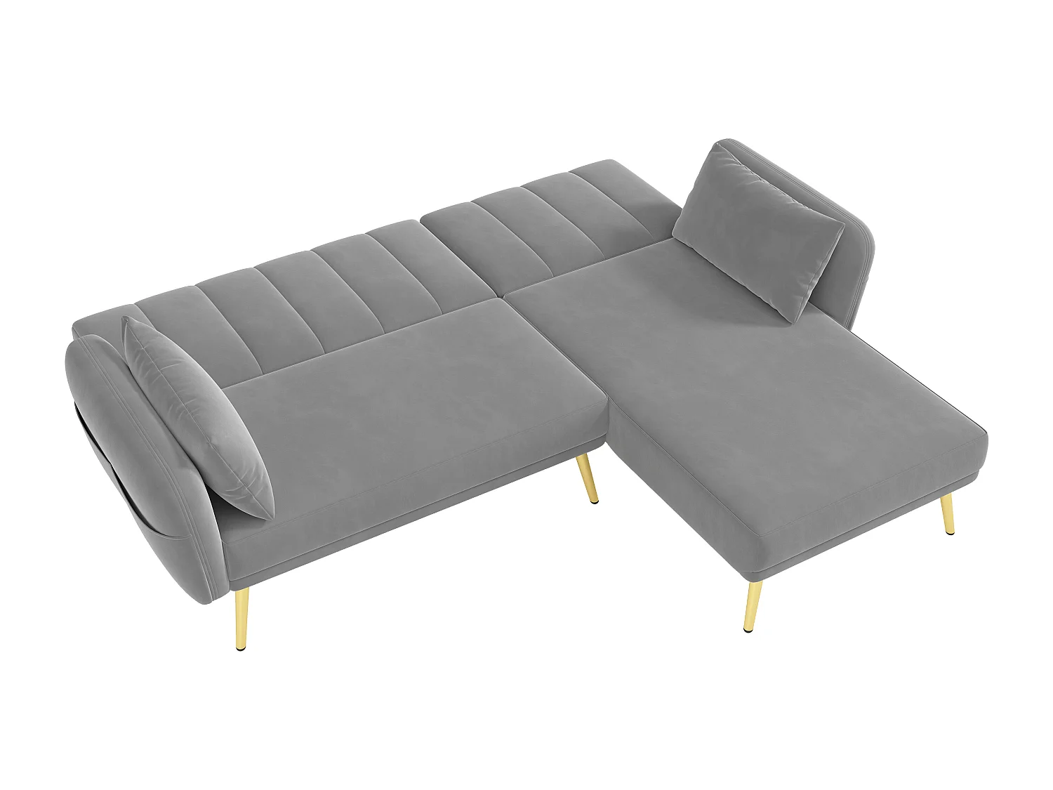 Canapé d’angle convertible 3 places avec méridienne et dossier réglable - Velours gris