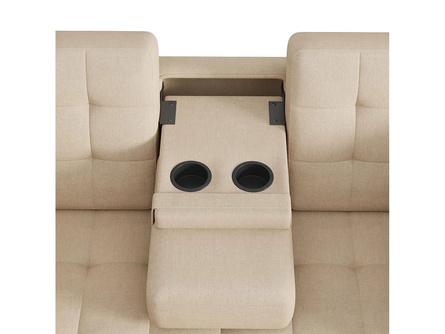 Canapé convertible 2 places avec dossier réglable et porte-gobelet - Tissu coton-lin beige