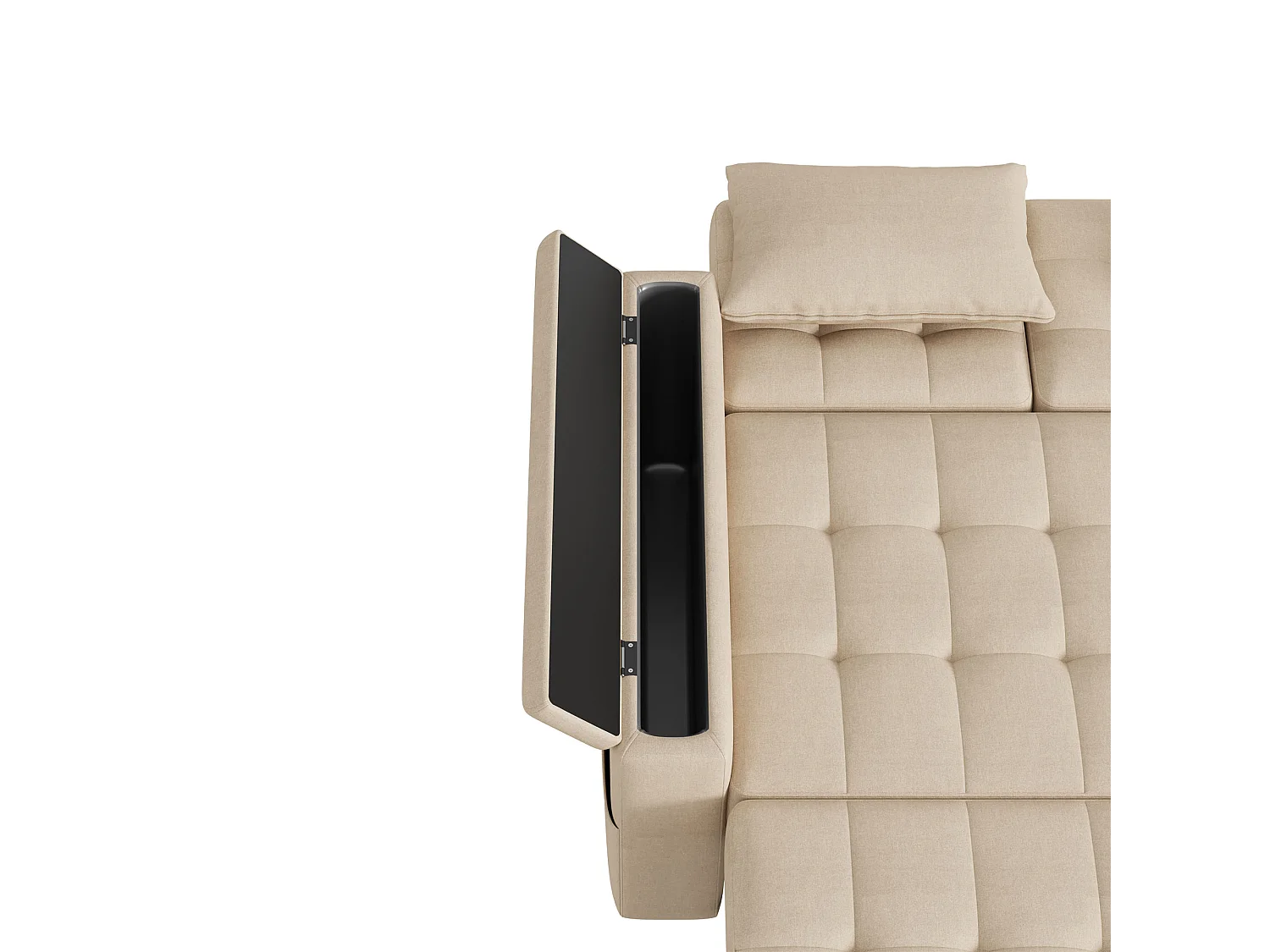 Canapé convertible 2 places avec dossier réglable et porte-gobelet - Tissu coton-lin beige