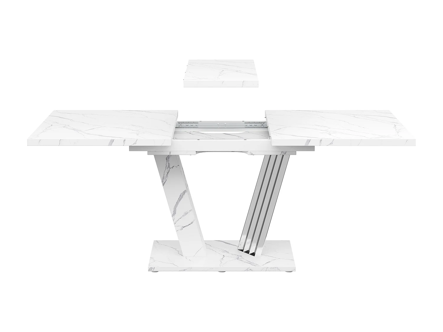 Uitschuifbare tafel met blad in marmerlook, 120-160x80x76 cm - MDF-hout - Wit