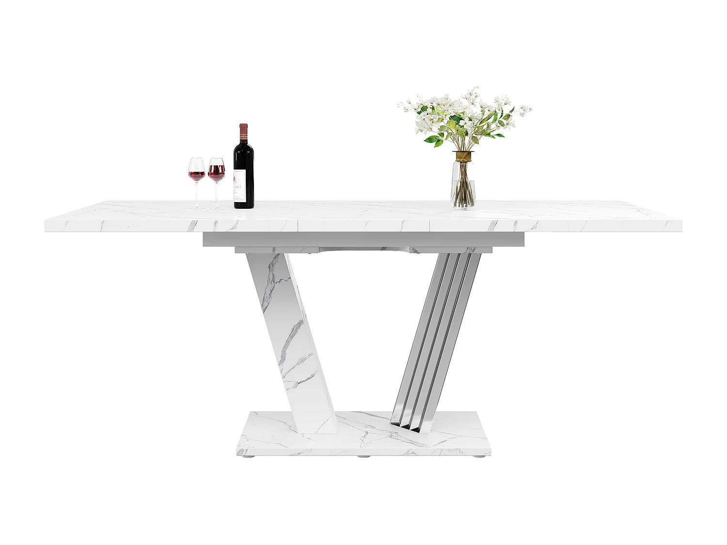 Uitschuifbare tafel met blad in marmerlook, 120-160x80x76 cm - MDF-hout - Wit