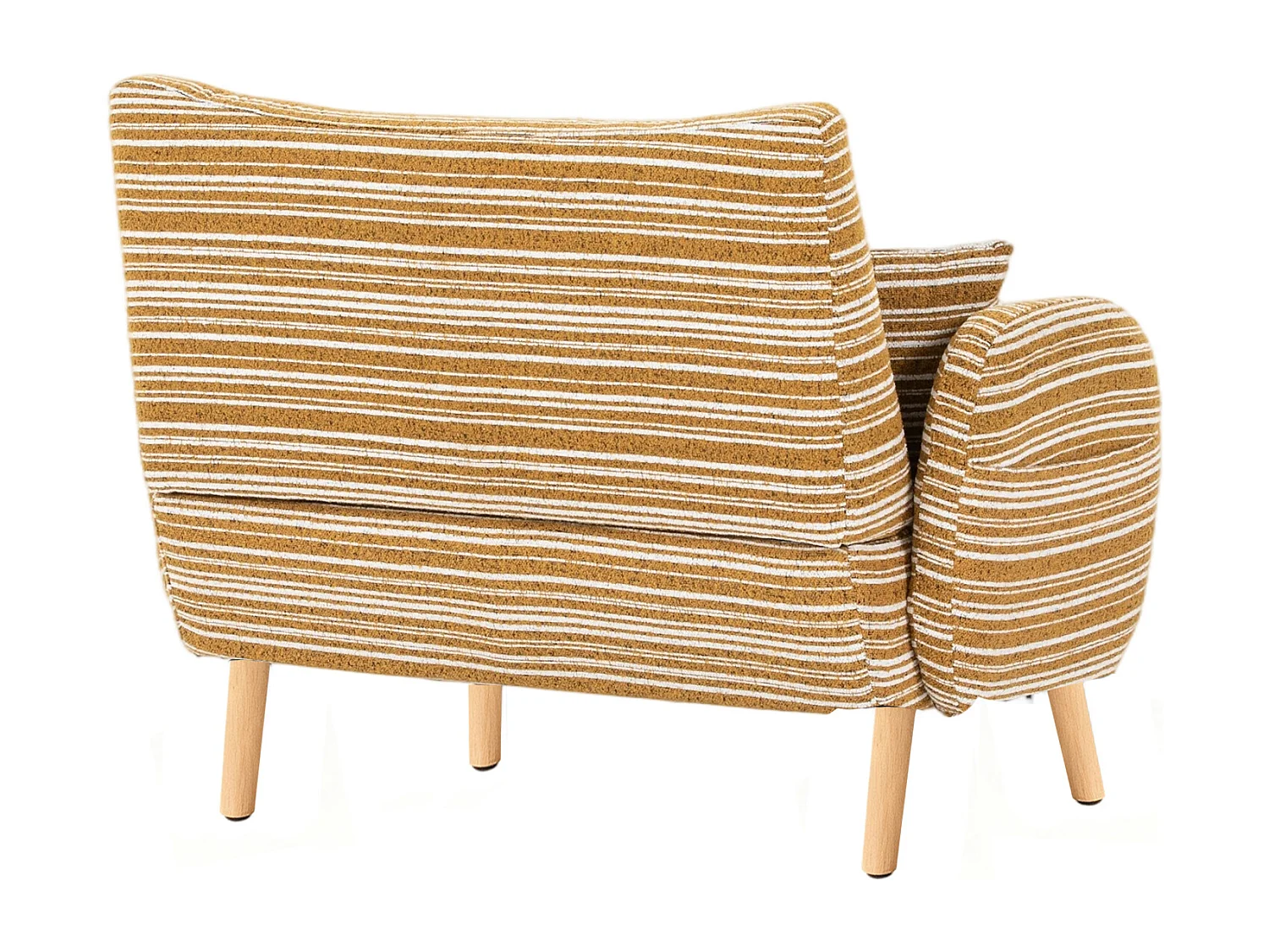 Sofá de dos plazas en tejido bouclé amarillo mostaza - Con bolsillos laterales y 2 cojines