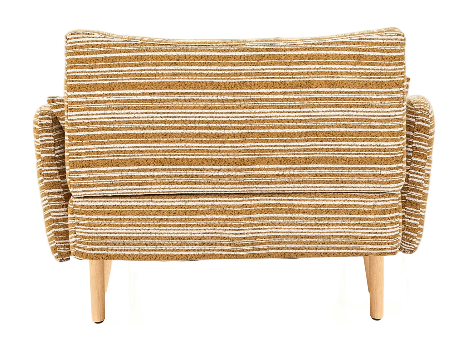 Sofá de dos plazas en tejido bouclé amarillo mostaza - Con bolsillos laterales y 2 cojines