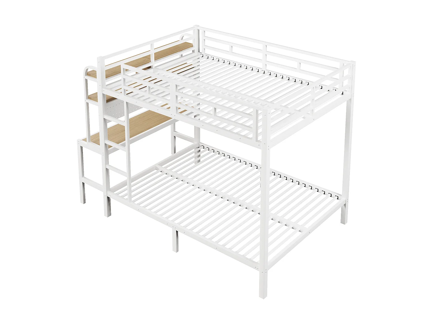 Kinderstapelbed 140 x 200 cm met bureau, ledverlichting en USB-poort - Metalen en MDF-bed - Wit