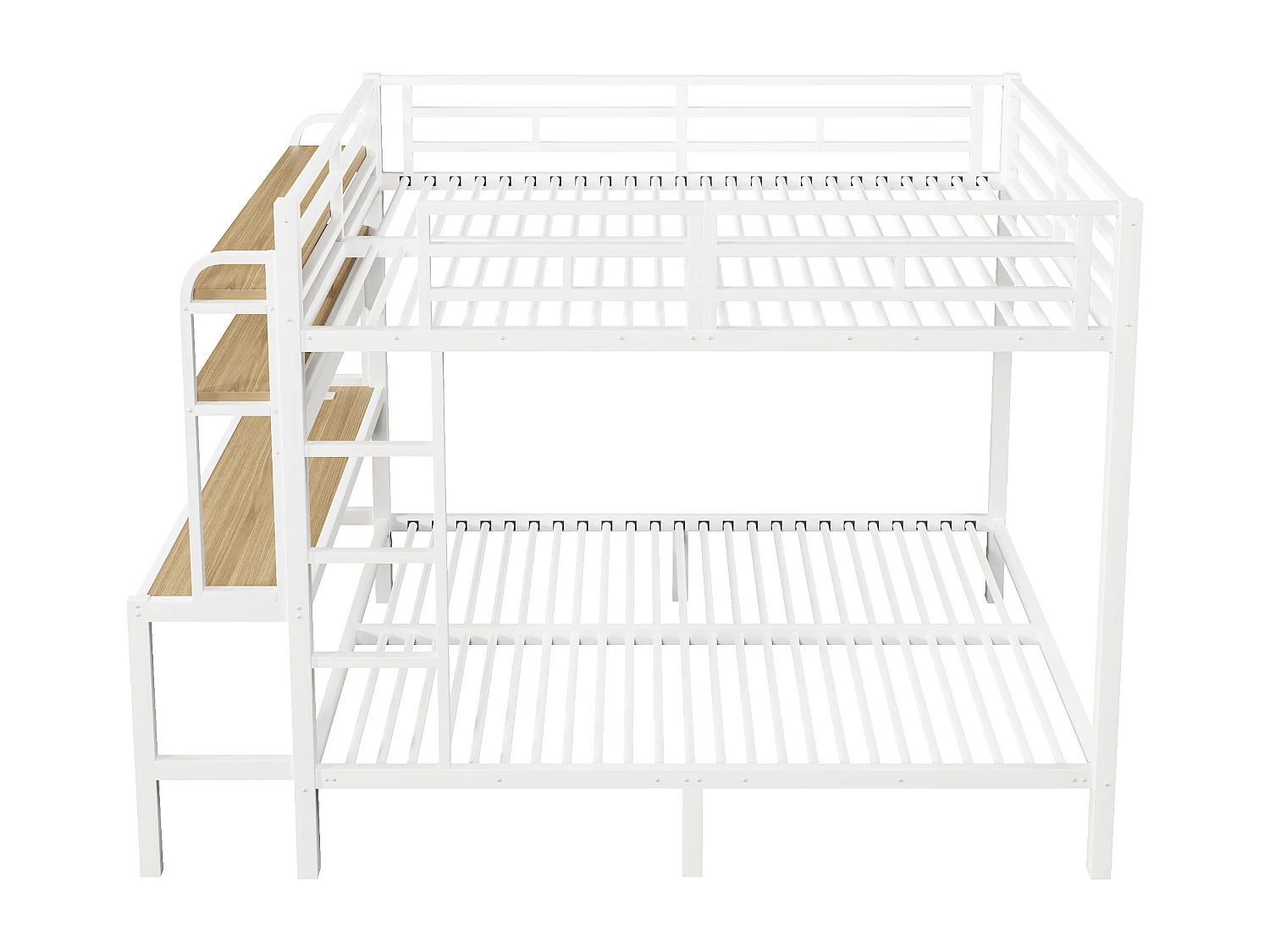 Kinderstapelbed 140 x 200 cm met bureau, ledverlichting en USB-poort - Metalen en MDF-bed - Wit