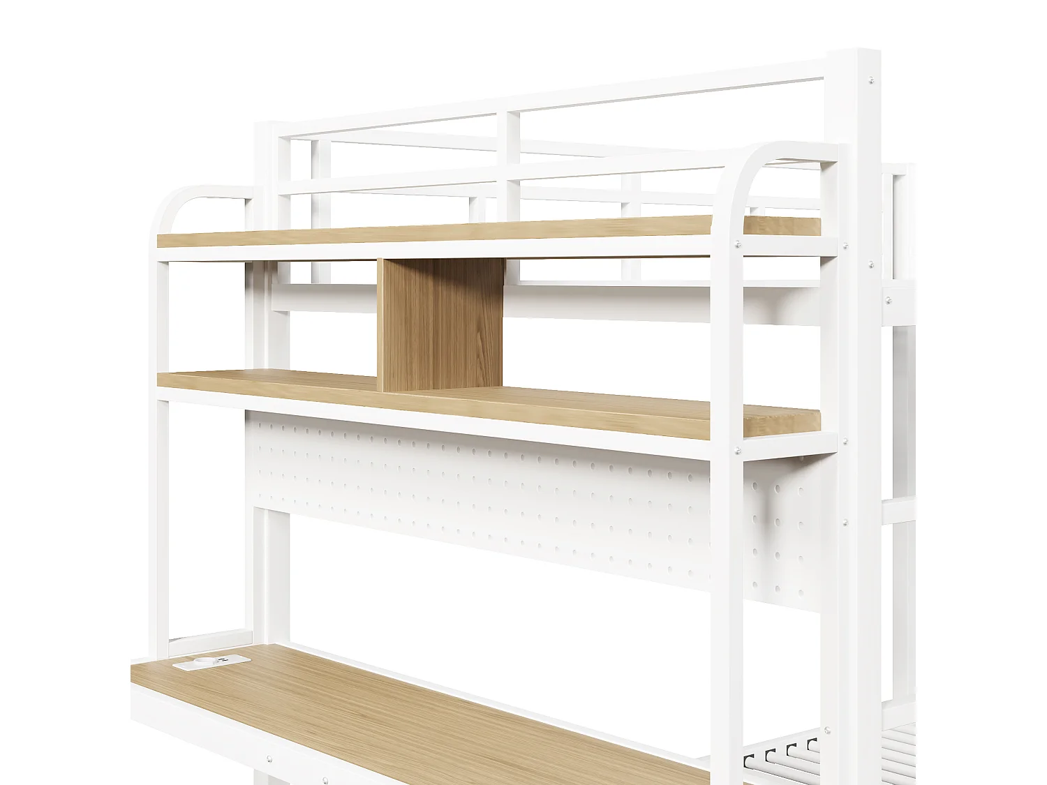 Kinderstapelbed 140 x 200 cm met bureau, ledverlichting en USB-poort - Metalen en MDF-bed - Wit