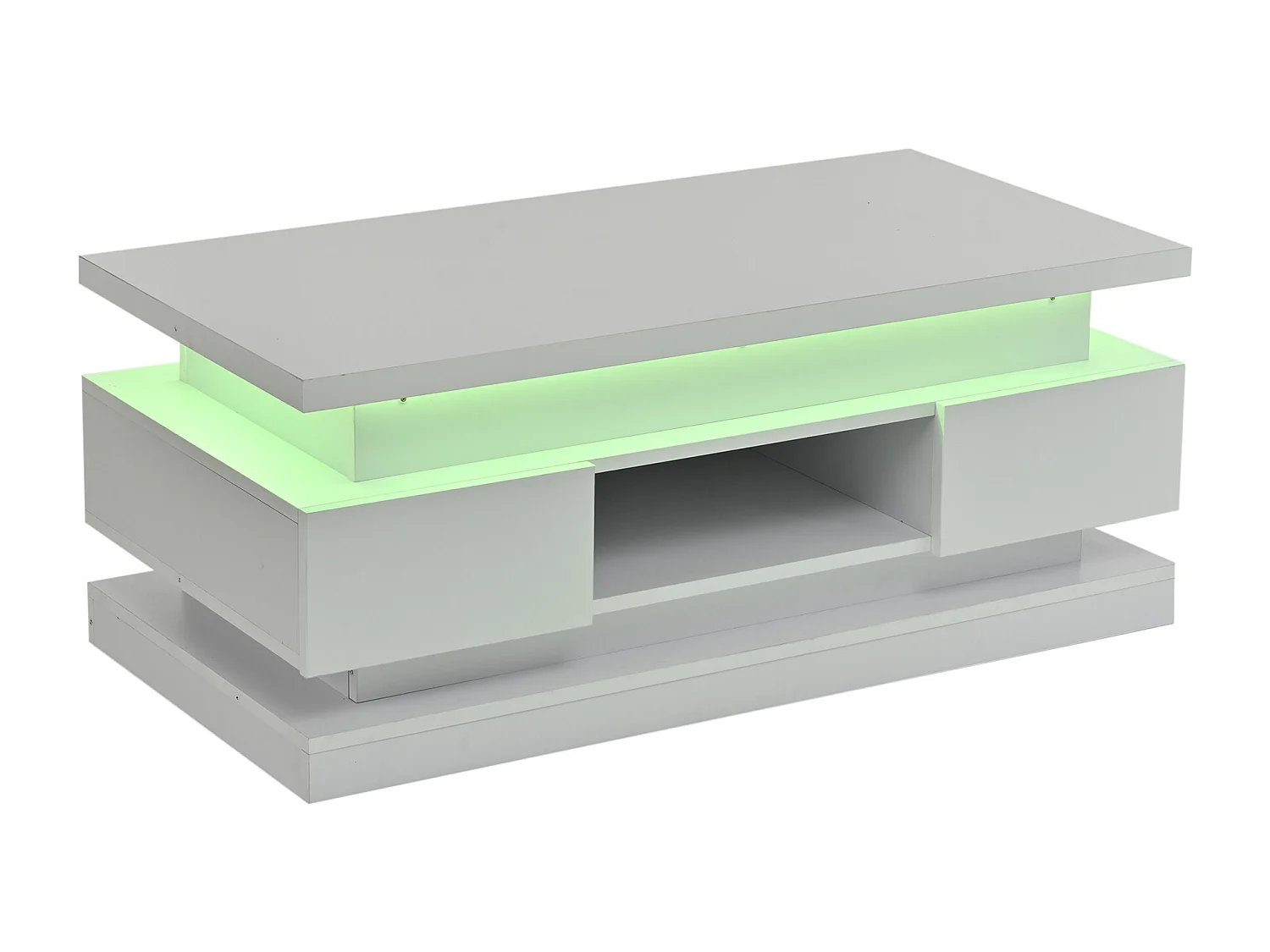 Tavolino da caffè con piano sollevabile 100 x 50 x 40 cm con 2 cassetti e illuminazione a LED - Finitura bianco lucido