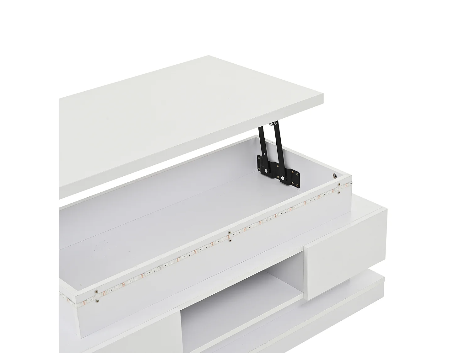 Tavolino da caffè con piano sollevabile 100 x 50 x 40 cm con 2 cassetti e illuminazione a LED - Finitura bianco lucido