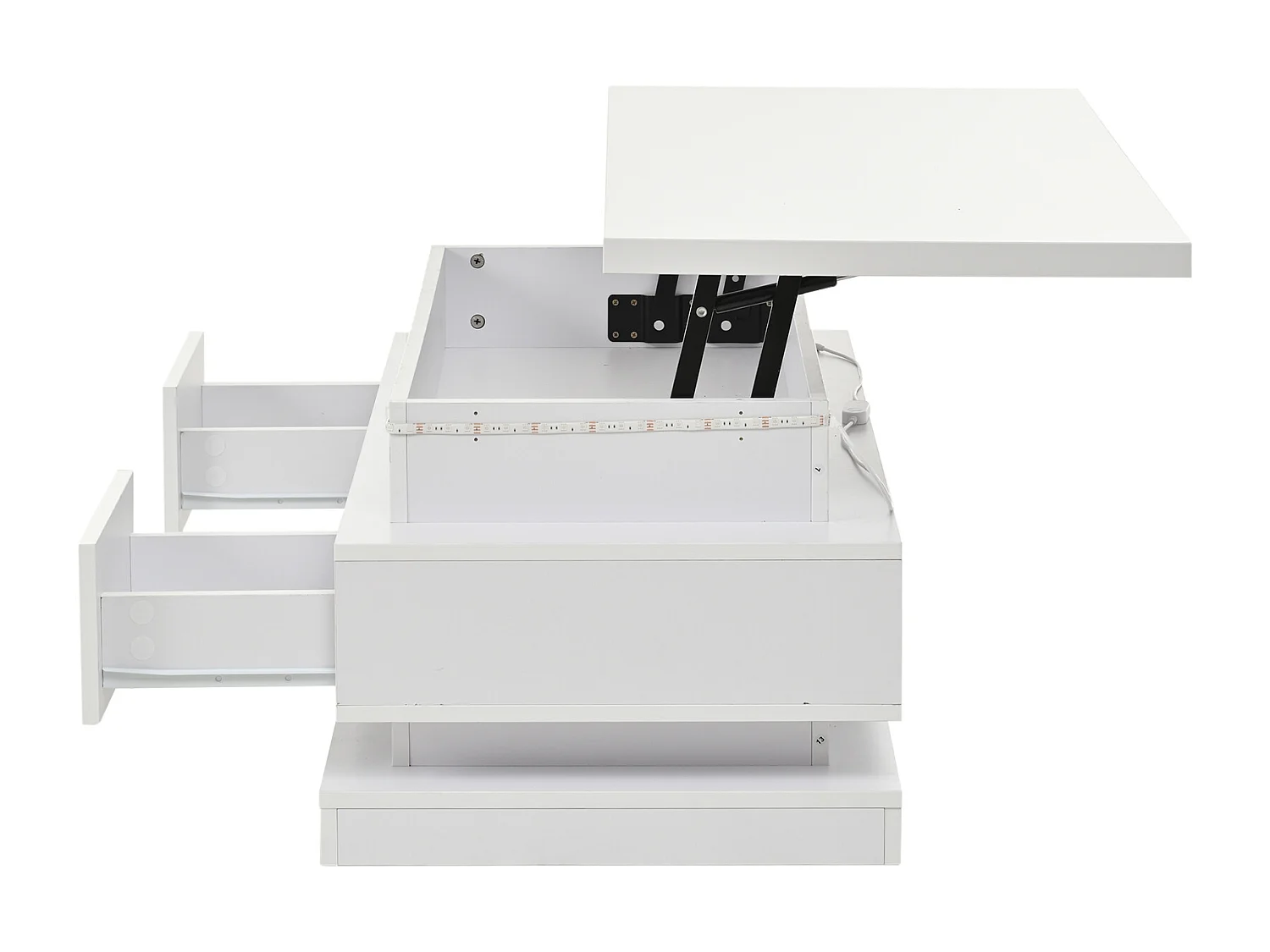 Salontafel met opklapbaar blad, 100 x 50 x 40 cm, met 2 lades en ledverlichting - Glanzend witte afwerking