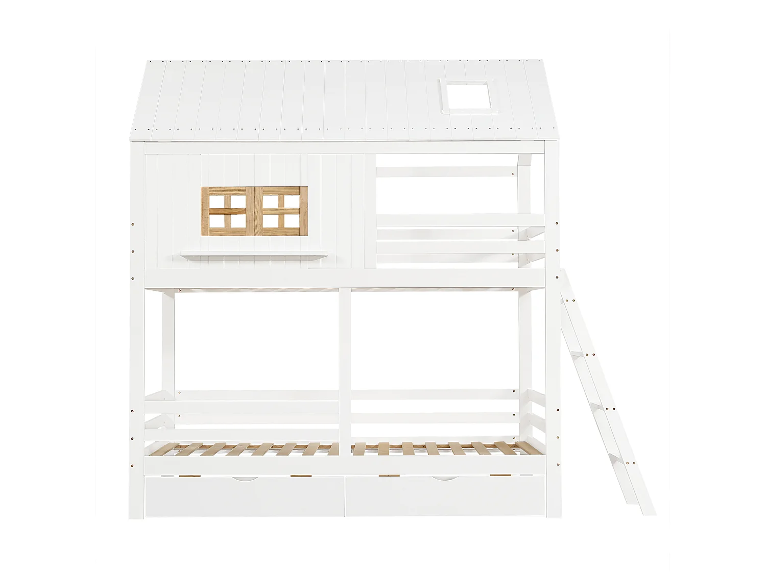 Letto a castello per bambini 90x200 cm con 2 cassetti - Letto a castello in legno di pino e MDF - Bianco