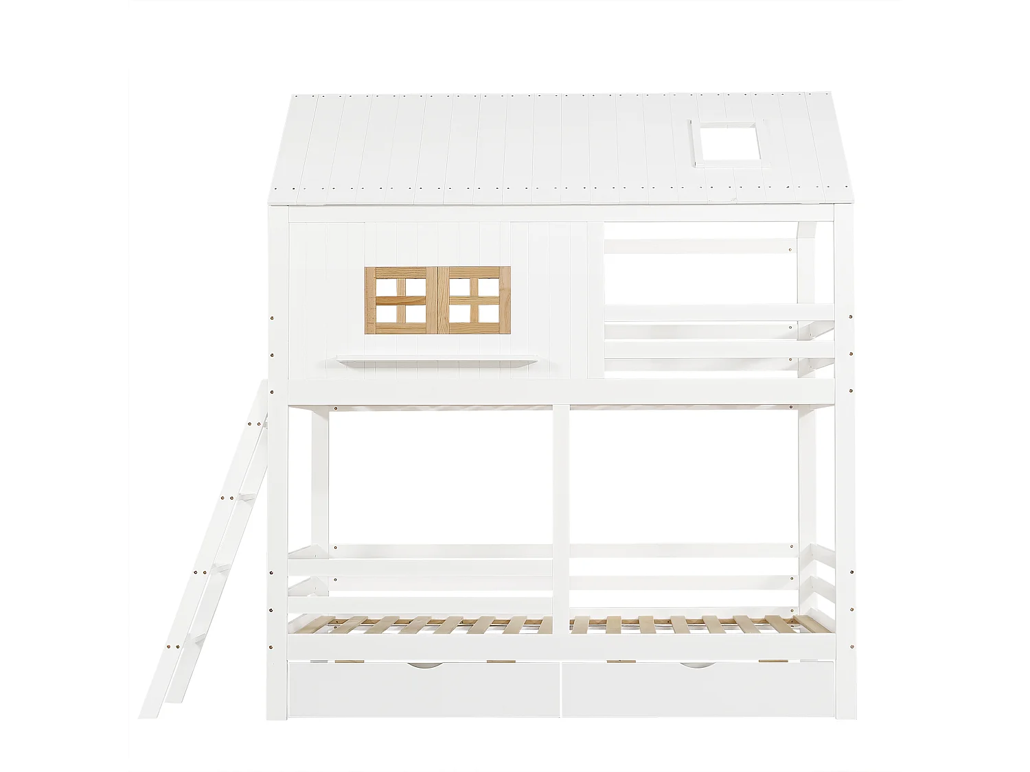 Letto a castello per bambini 90x200 cm con 2 cassetti - Letto a castello in legno di pino e MDF - Bianco