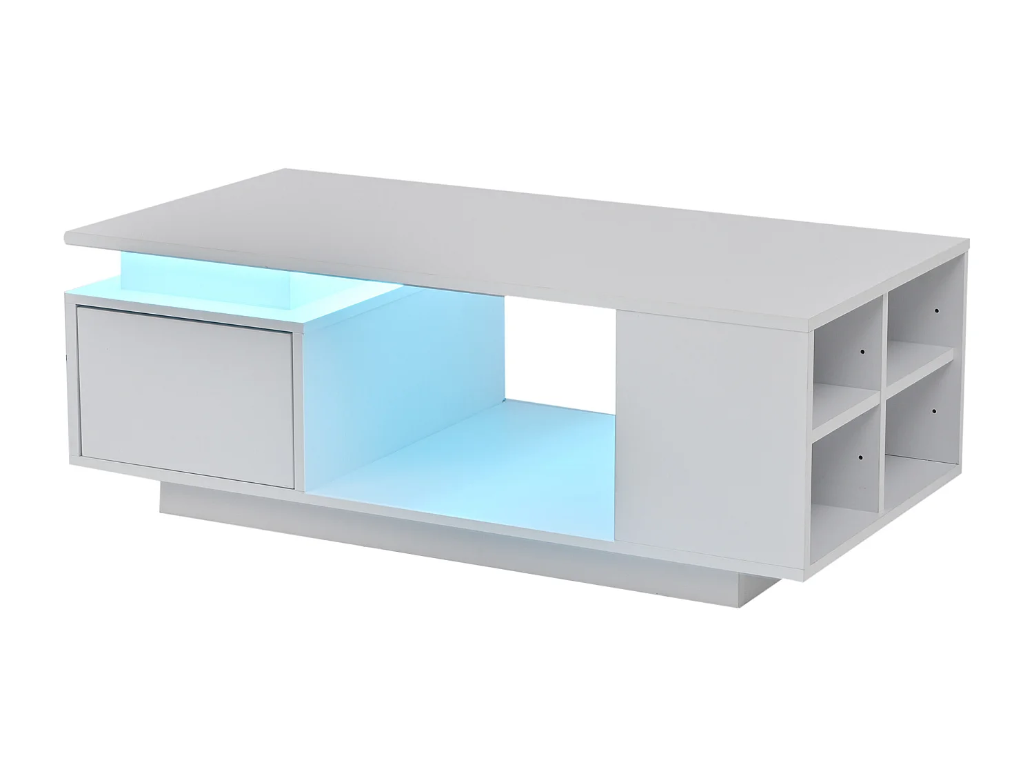Mesa de centro 100 x 50 x 36 cm con cajón, LED - Blanco