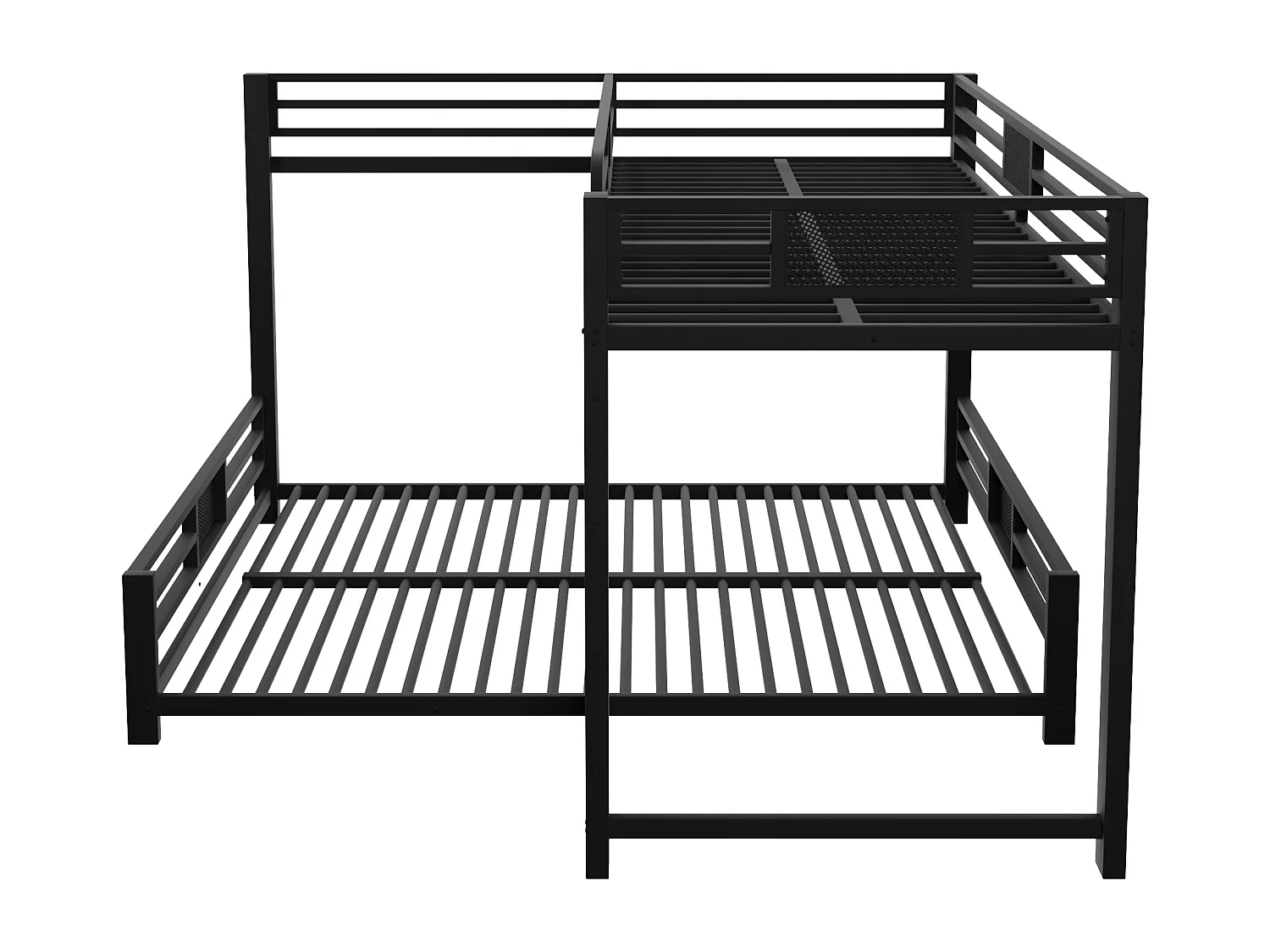 L-vormig stapelbed 90x200 en 140x200 cm met lattenbodem - Zwart metaal