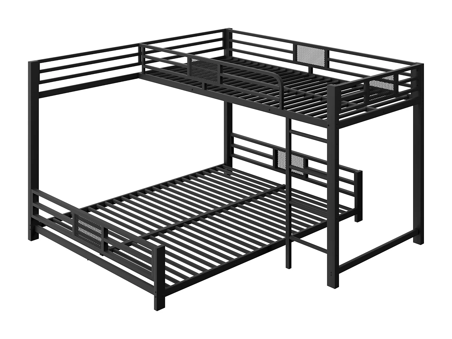 L-vormig stapelbed 90x200 en 140x200 cm met lattenbodem - Zwart metaal
