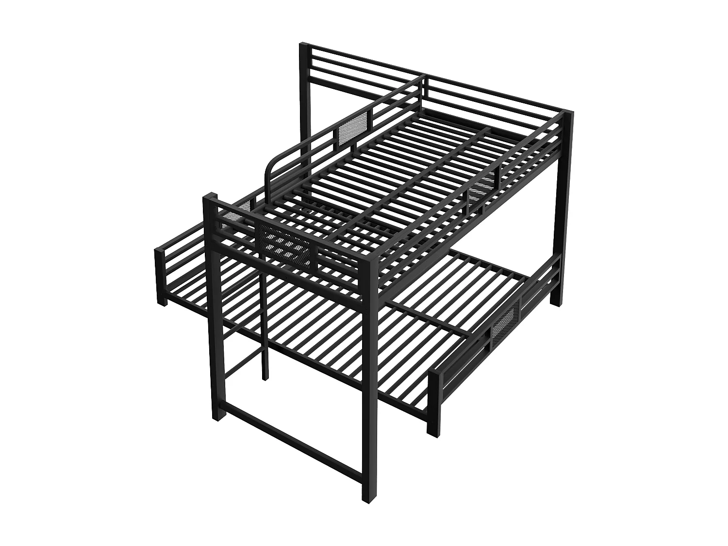 L-vormig stapelbed 90x200 en 140x200 cm met lattenbodem - Zwart metaal