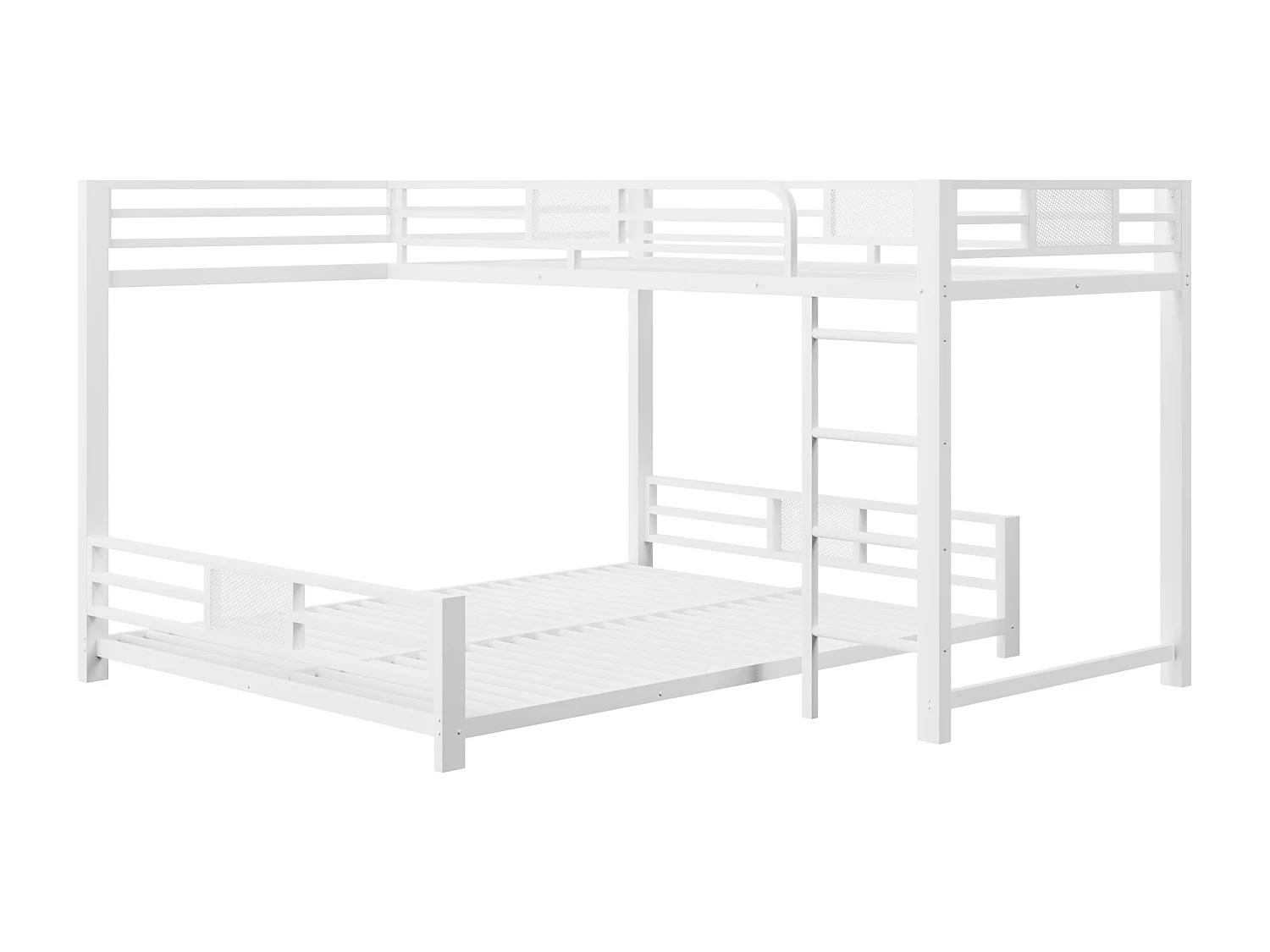 L-vormig stapelbed 90x200 en 140x200 cm met lattenbodem - Wit metaal