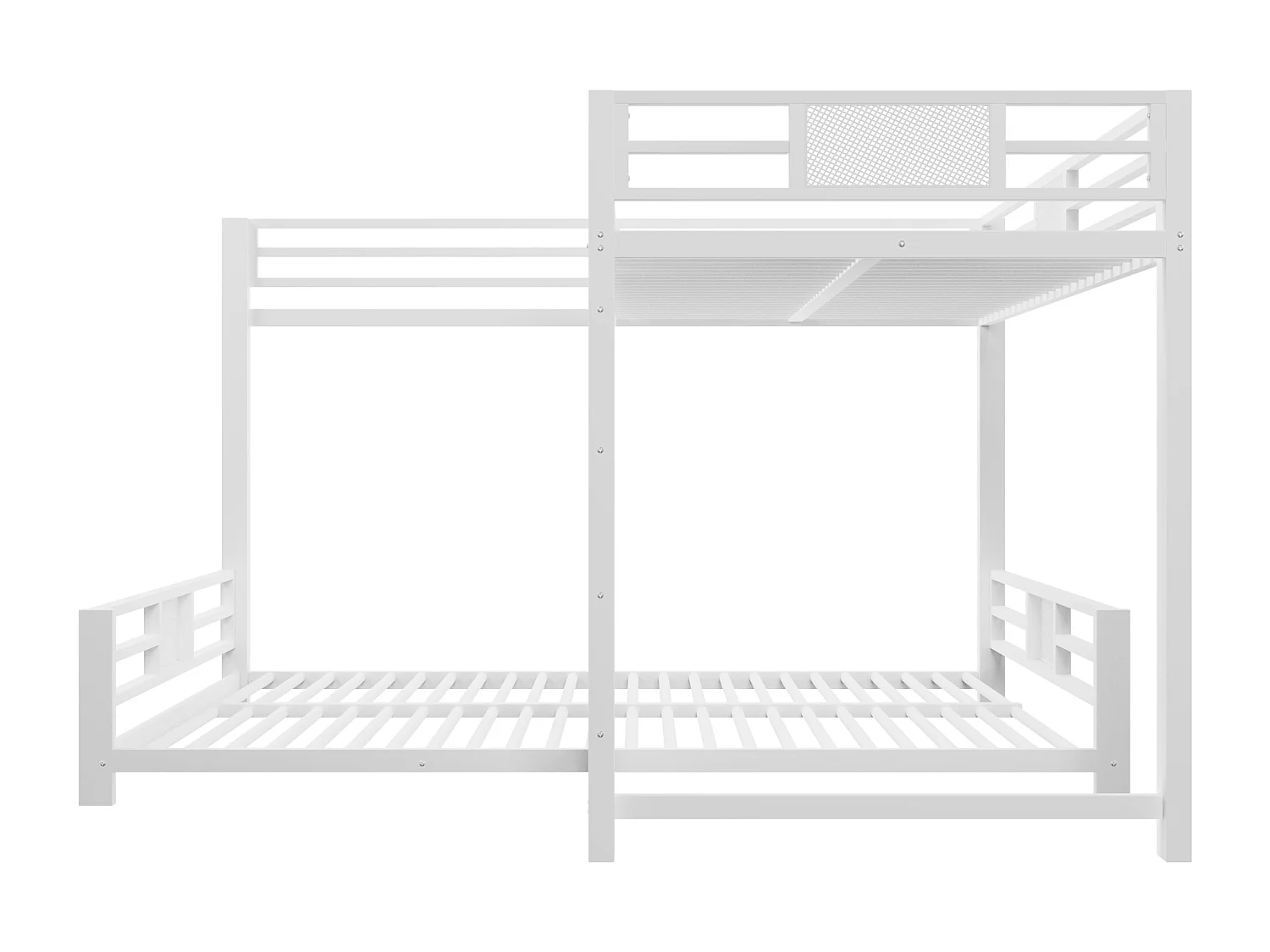 L-vormig stapelbed 90x200 en 140x200 cm met lattenbodem - Wit metaal
