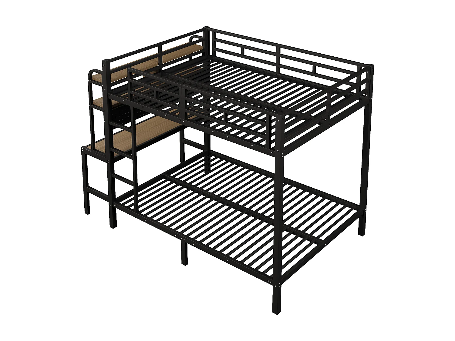 Kinderstapelbed 140 x 200 cm met bureau, ledverlichting en USB-poort - Metalen en MDF-bed - Zwart