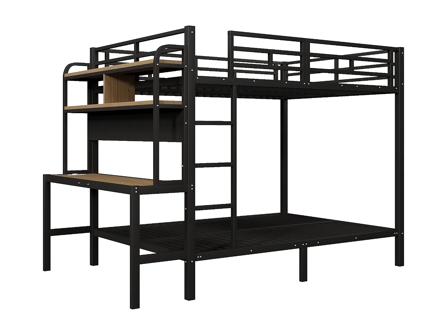 Kinderstapelbed 140 x 200 cm met bureau, ledverlichting en USB-poort - Metalen en MDF-bed - Zwart