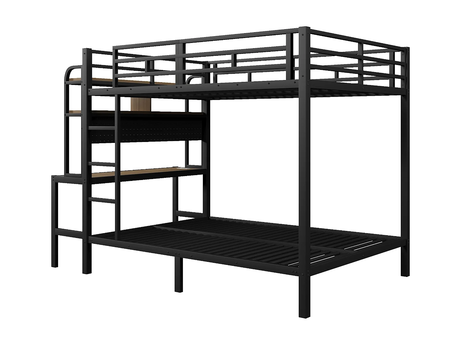 Kinderstapelbed 140 x 200 cm met bureau, ledverlichting en USB-poort - Metalen en MDF-bed - Zwart