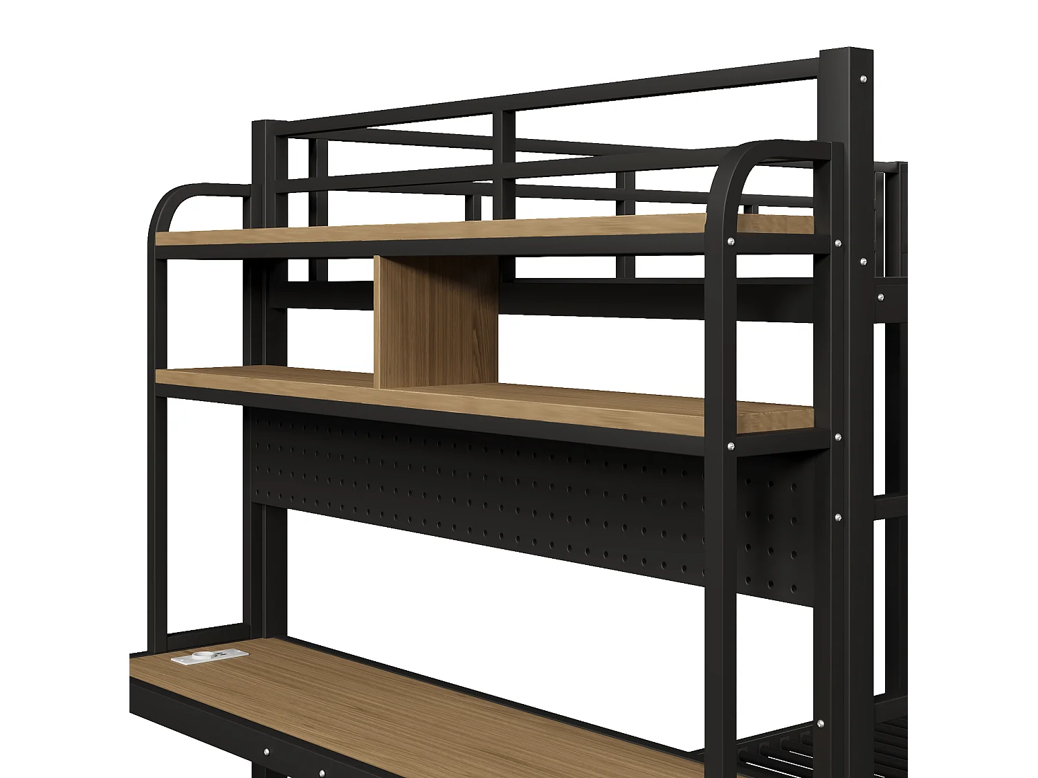 Kinderstapelbed 140 x 200 cm met bureau, ledverlichting en USB-poort - Metalen en MDF-bed - Zwart